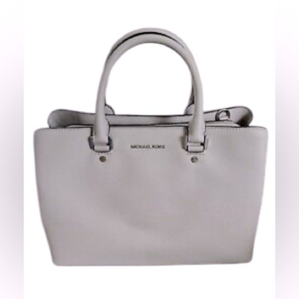 Michael Kors Savanna Cement large Saffiano leather lilac satchel purse